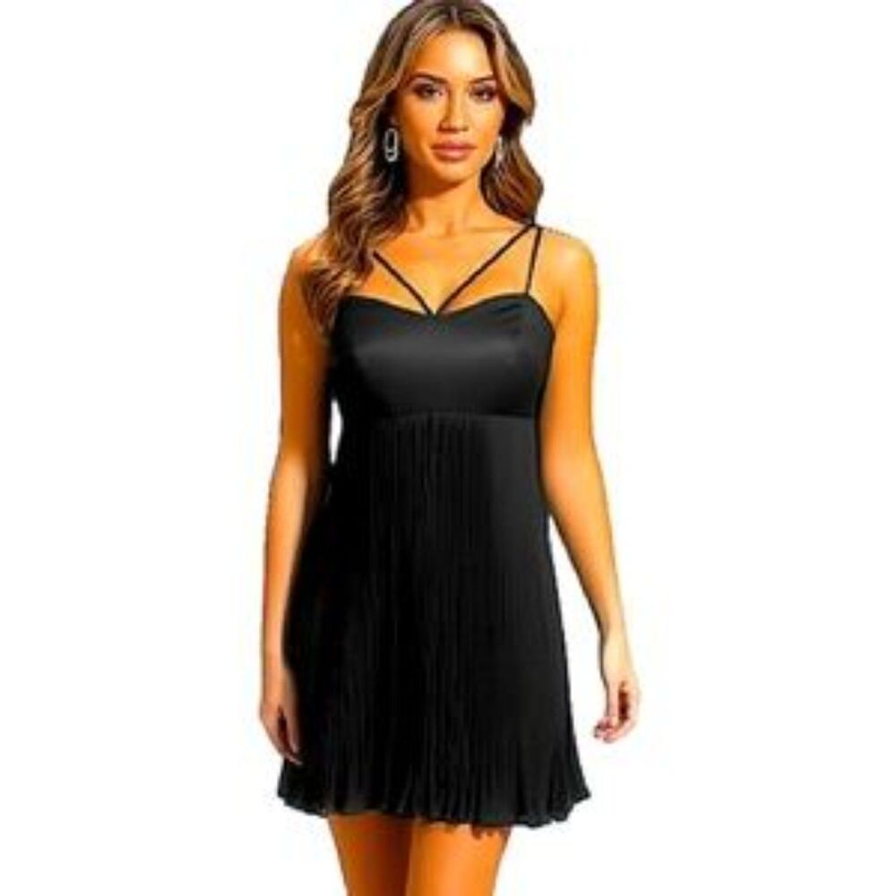 Nouveau USA Black Strappy Sweatheart Pleated Cocktail Dress Size 4